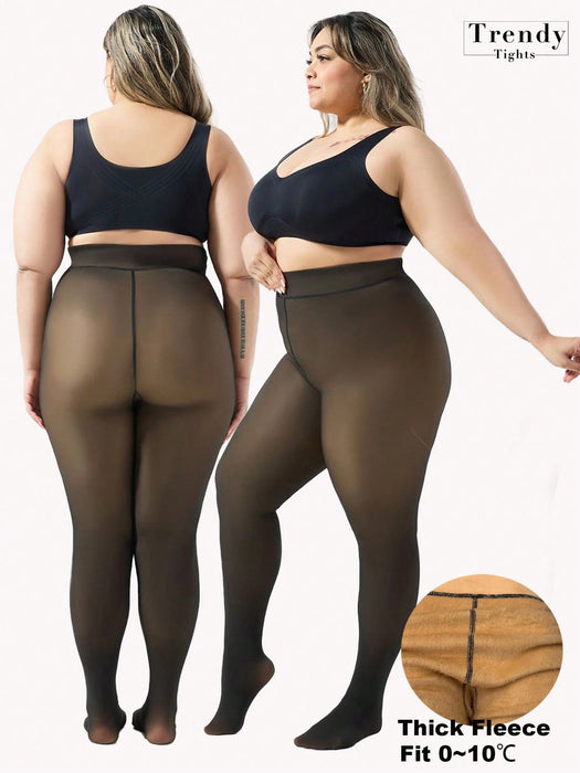 SHEIN 1 par de medias gruesas con forro térmico de talla grande, medias opacas de alta elasticidad