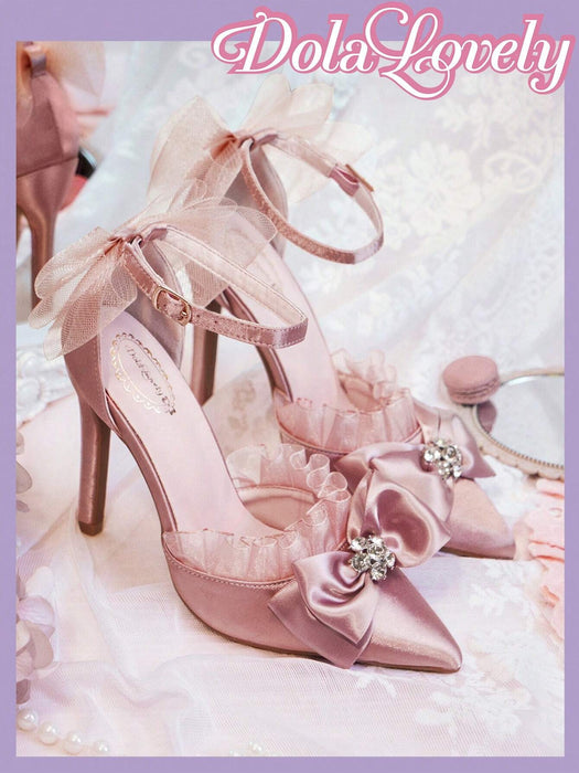 Shein Dola Lovely Zapatos de tacón de aguja para mujer en color rosa, con tira en el tobillo con forma de flor