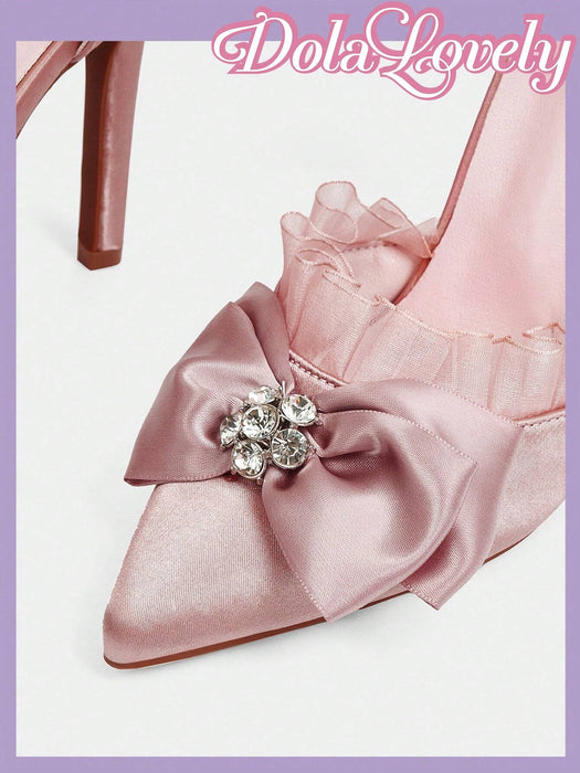 Shein Dola Lovely Zapatos de tacón de aguja para mujer en color rosa, con tira en el tobillo con forma de flor