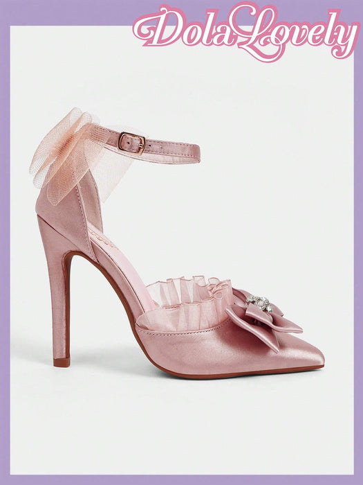 Shein Dola Lovely Zapatos de tacón de aguja para mujer en color rosa, con tira en el tobillo con forma de flor