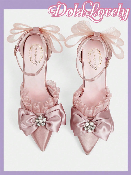 Shein Dola Lovely Zapatos de tacón de aguja para mujer en color rosa, con tira en el tobillo con forma de flor