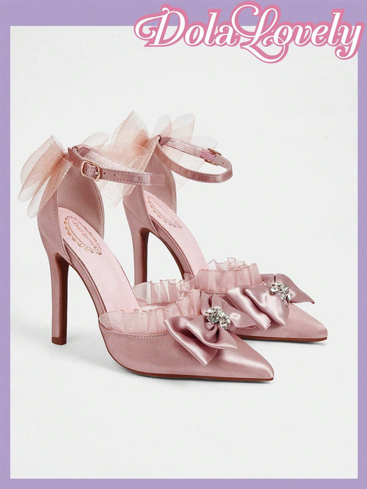 Shein Dola Lovely Zapatos de tacón de aguja para mujer en color rosa, con tira en el tobillo con forma de flor