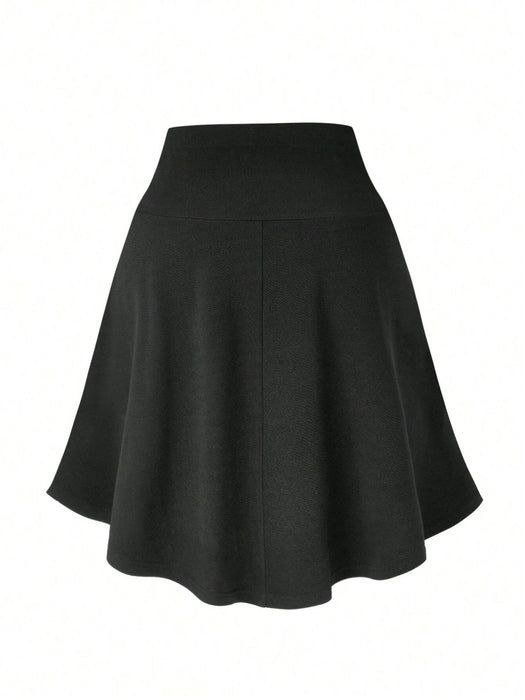 SHEIN Falda acampanada de media longitud de color liso para mujer