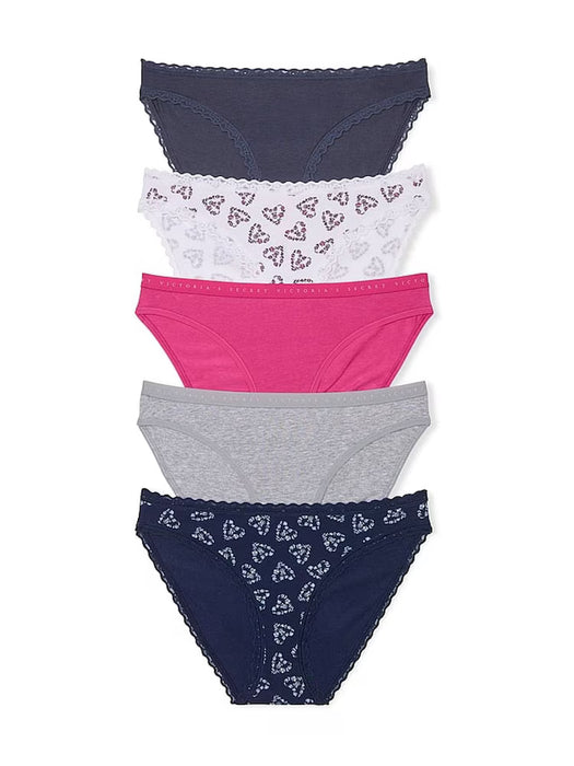 Victoria's Secret Pack de 5 braguitas de bikini azul, blanco, rosa y gris