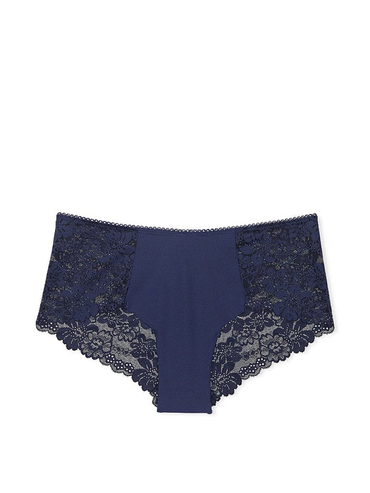 Victoria's Secret Braguitas de encaje azul marino medianoche, estilo "cheeky" (sin aberturas), con ribete de encaje