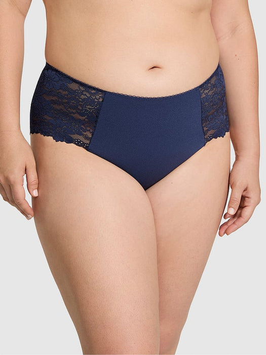 Victoria's Secret Braguitas de encaje azul marino medianoche, estilo "cheeky" (sin aberturas), con ribete de encaje