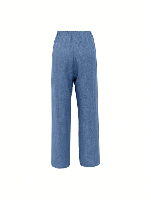 SHEIN EMERY ROSE Pantalones largos de mezcla de lino con efecto de mezclilla