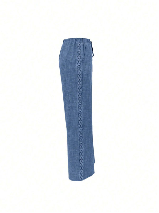 SHEIN EMERY ROSE Pantalones largos de mezcla de lino con efecto de mezclilla