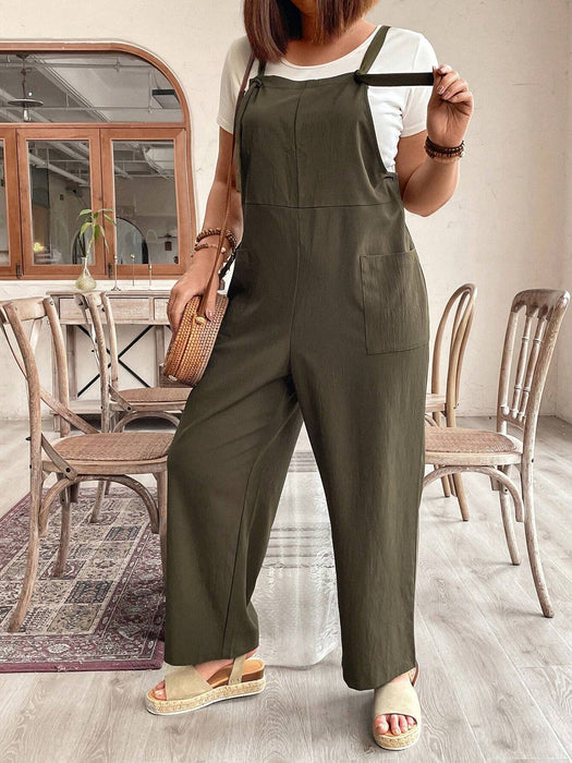 SHEIN Emery Rose Mono de color liso con doble bolsillo y tirantes finos