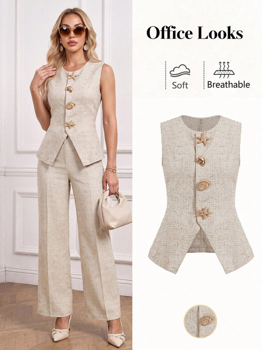 SHEIN Top elegante sin mangas para mujer de Ellevyn con botones de concha y estrella.