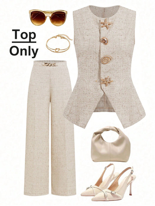 SHEIN Top elegante sin mangas para mujer de Ellevyn con botones de concha y estrella.