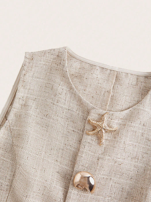SHEIN Top elegante sin mangas para mujer de Ellevyn con botones de concha y estrella.