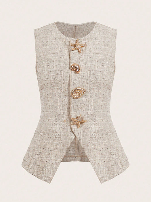 SHEIN Top elegante sin mangas para mujer de Ellevyn con botones de concha y estrella.