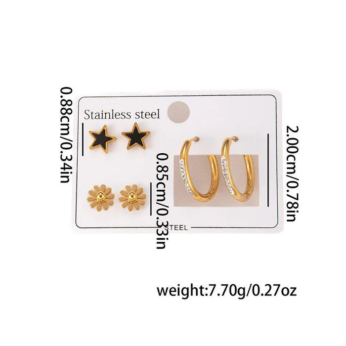 Tres Piezas De Aretes De Acero Inoxidable Con Serie De Margarita Y Estrella Para Mujer