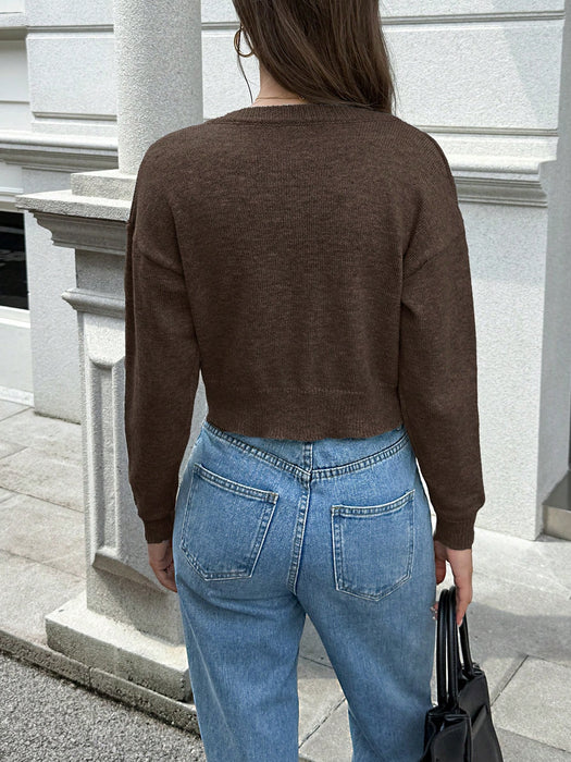 SHEIN Cárigan de Punto Corto con Botones Delanteros, Manga Larga y Cuello Redondo