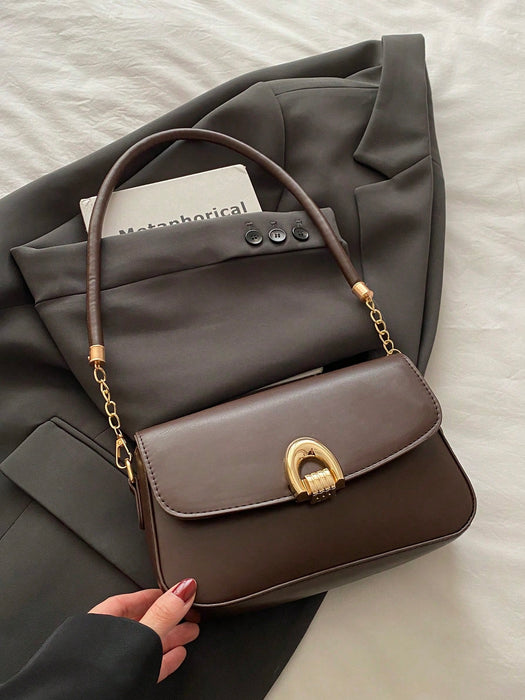 SHEIN Bolso de hombro multifuncional de moda con decoración metálica de color sólido