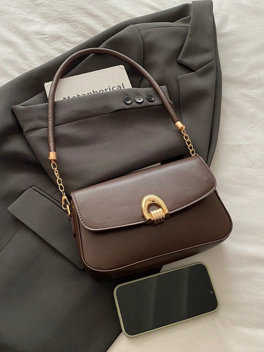 SHEIN Bolso de hombro multifuncional de moda con decoración metálica de color sólido