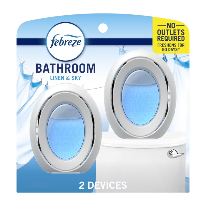 Ambientador para baño Febreze, combate los malos olores, aroma a lino y cielo, paquete de 2 unidades