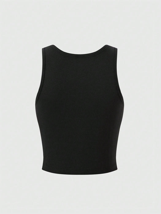SHEIN Flirla Camiseta de tirantes negra con gráfico de la bandera de Jamaica para mujer