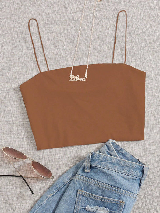 SHEIN  Flirla Top corto de tirantes liso para mujer
