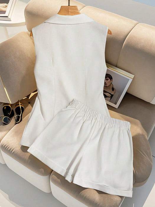 SHEIN Conjunto de chaleco sin mangas y shorts Franclia de 2 piezas de alta calidad.