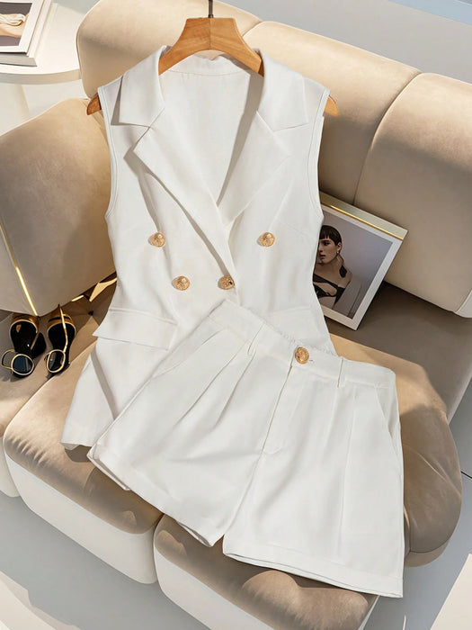 SHEIN Conjunto de chaleco sin mangas y shorts Franclia de 2 piezas de alta calidad.