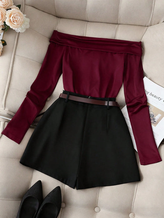 SHEIN Franclia Conjunto de 2 piezas de mujer, top de manga larga
