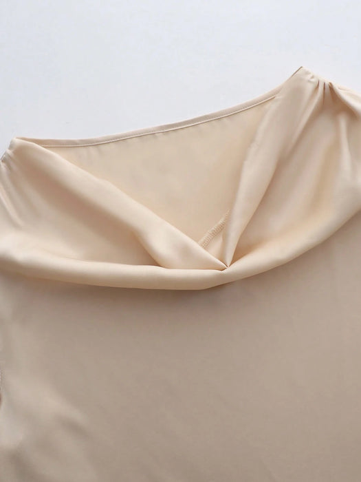 SHEIN Conjunto de dos piezas Franclia: blusa de manga larga con cuello drapeado y pantalones