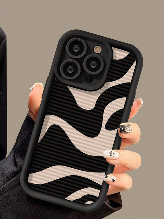 SHEIN Funda de teléfono minimalista premium con estampado de leopardo negro para iPhone 13