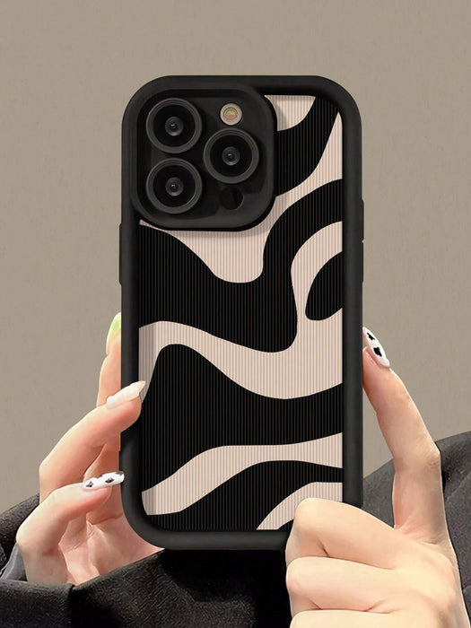 SHEIN Funda de teléfono minimalista premium con estampado de leopardo negro para iPhone 13