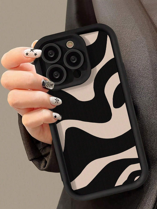 SHEIN Funda de teléfono minimalista premium con estampado de leopardo negro para iPhone 13