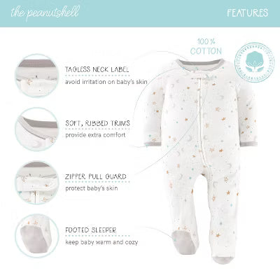 Pijamas enterizos Peanutshell Neutral Celestial para bebés - Multicolor