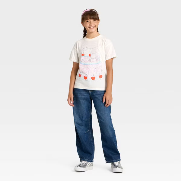 Camiseta gráfica extragrande de manga corta para niña "Cat Cake" - Cat & Jack™ Off-White