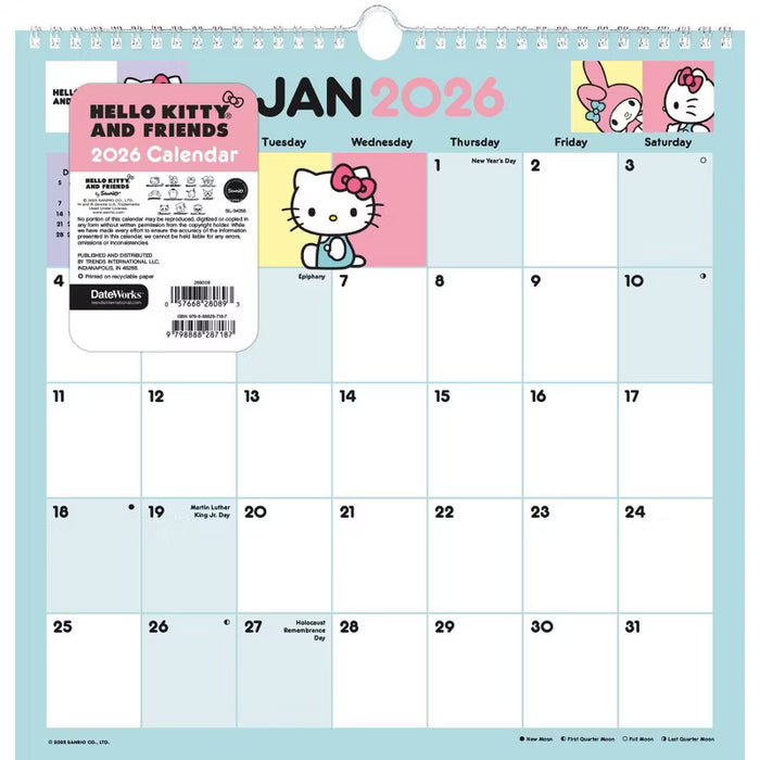 Calendario de pared en espiral de Hello Kitty y sus amigos de Trends International 2026 (30 x 30 cm)