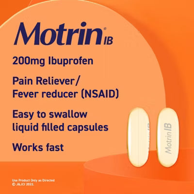 Cápsulas líquidas Motrin IB para el alivio del dolor y la reducción de la fiebre, Ibuprofeno (AINE)