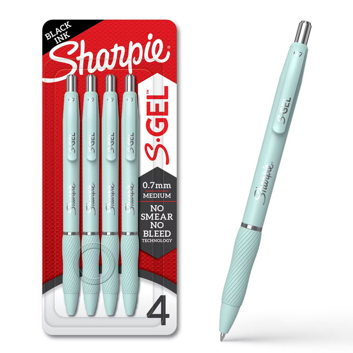 Sharpie S-Gel Paquete de 4 bolígrafos de gel color niebla oceánica, punta de 0,7 mm, tinta negra