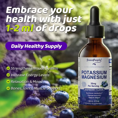 Suplemento líquido de potasio y magnesio Greenpeople, Con calcio, vitamina D3 y zinc