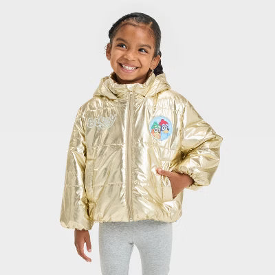 Chaqueta de esquí acolchada con capucha Gold de Bluey para niñas pequeñas