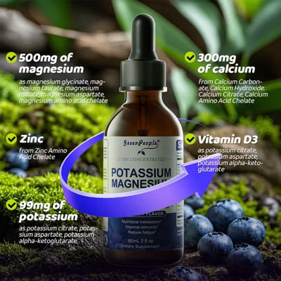 Suplemento líquido de potasio y magnesio Greenpeople, Con calcio, vitamina D3 y zinc