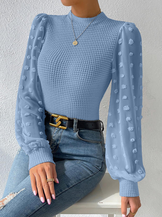 SHEIN Gaivellea Camiseta de manga farol con cuello alto y estampado de lunares suizos