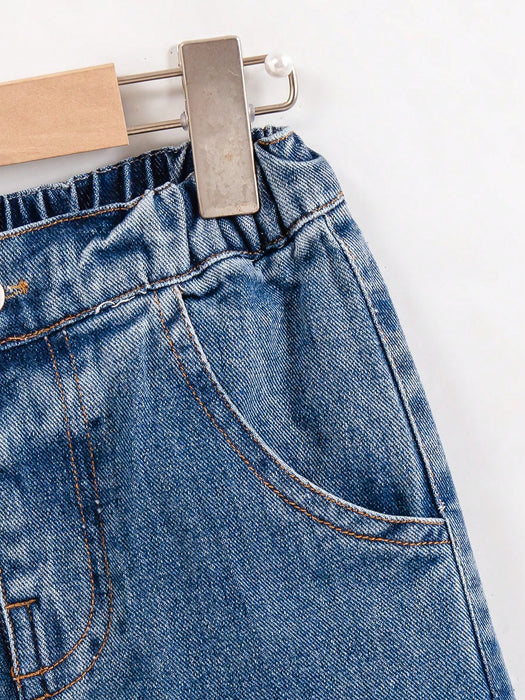 SHEIN Pantalones vaqueros cargo Genkimix Kids para niño, corte holgado, pierna recta y costuras en contraste