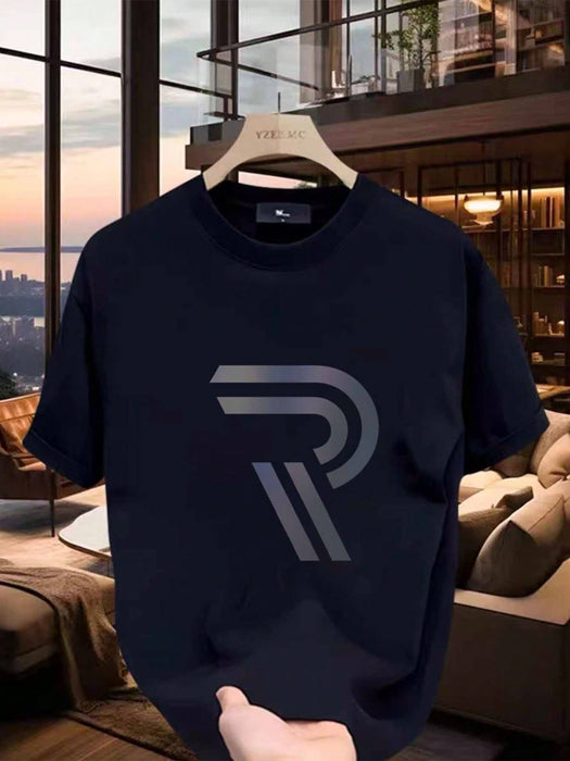 Camiseta de verano de manga corta para hombre con la letra R geométrica