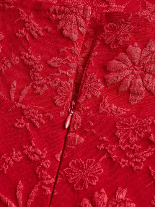 SHEIN Girlism Vestido elegante de jacquard rojo con lazo y cuello halter para niñas