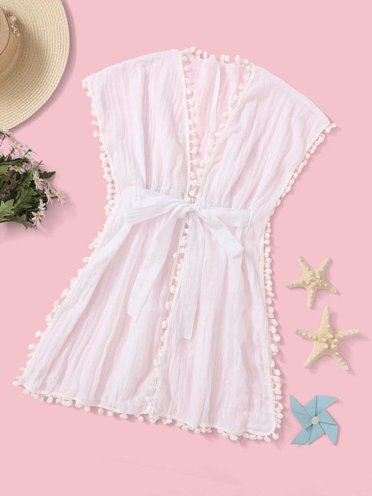 SHEIN Kimono con nudo delantero y ribete de pompones