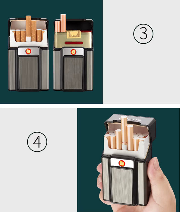 Caja de cigarrillos Firetric Focus de 20 ranuras con encendedor pirotécnico - JD-YH071 - Plateada