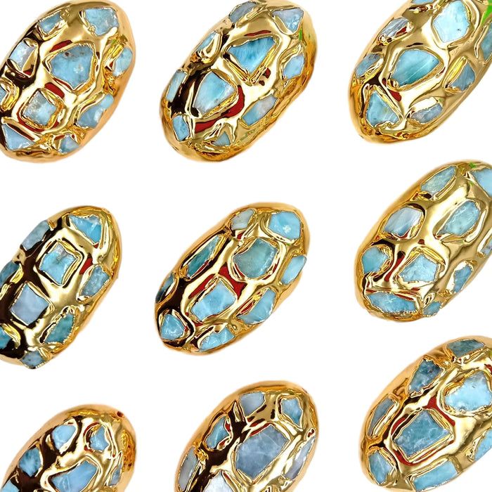 5 uds. Cuentas chapadas en oro de piedra Larimar azul Natural para mujer, joyería de 24x44mm