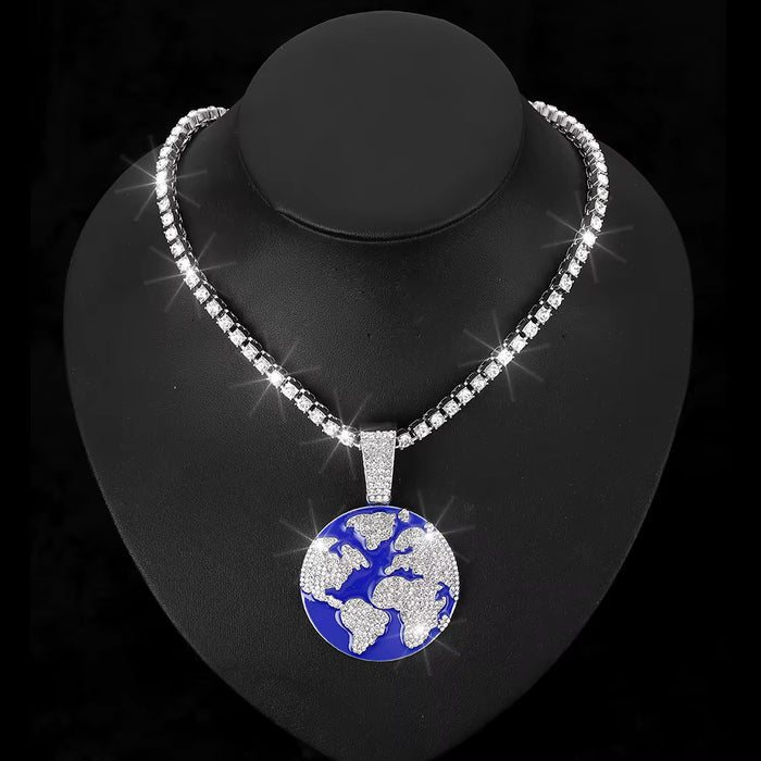 Colgante Hip Hop Earth con cadena de diamantes de 20INCH para hombre