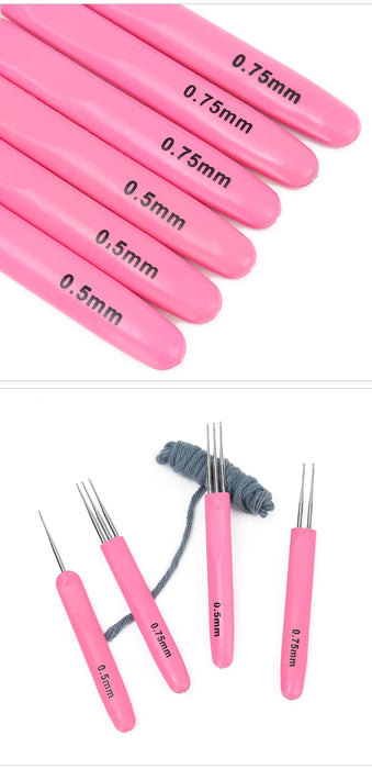 Aguja de ganchillo para rastas con mango de plástico JP de 3 ganchos, herramienta para tejer, de 0,5 a 0,75 mm, para cabello