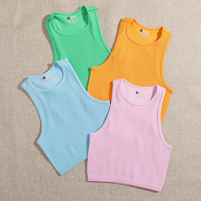 4 piezas de Top corto sin costuras de canalé multicolor Fly Stride , sin mangas