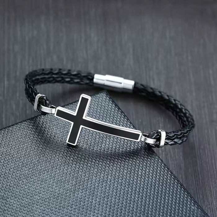 Pulsera unisex con dije cuerda de cuero trenzada negra